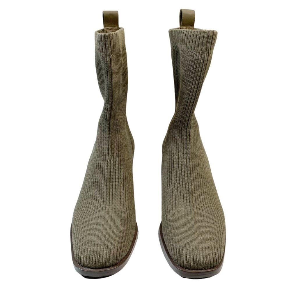 EVERLANE The High Ankle Glove Knit Heeled Square Toe Boots in Caper Green - Picture 2 of 9